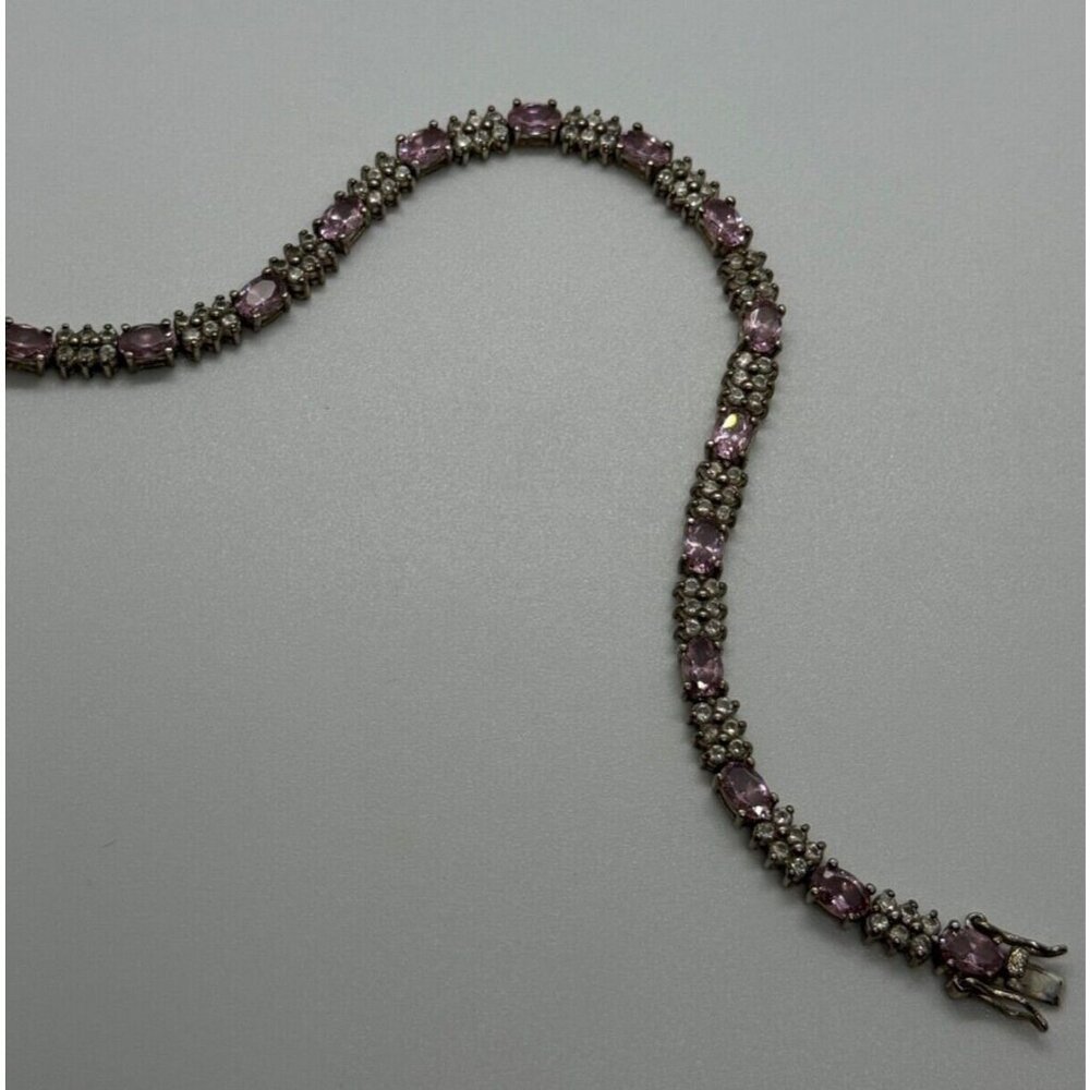925 STERLING SILVER MORGANITE & GOSHENITE BRACELET - Picture 6 of 8